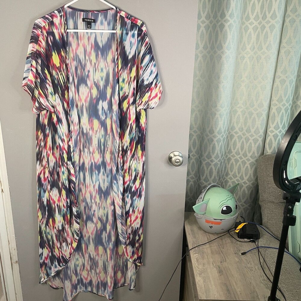 Torrid Womens 0/1 Open Front Artsy Print Full Length Duster Kimono